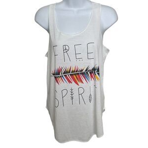 𝅺la Soul Free Spirit Feather White Tee Top L Scoop Neck